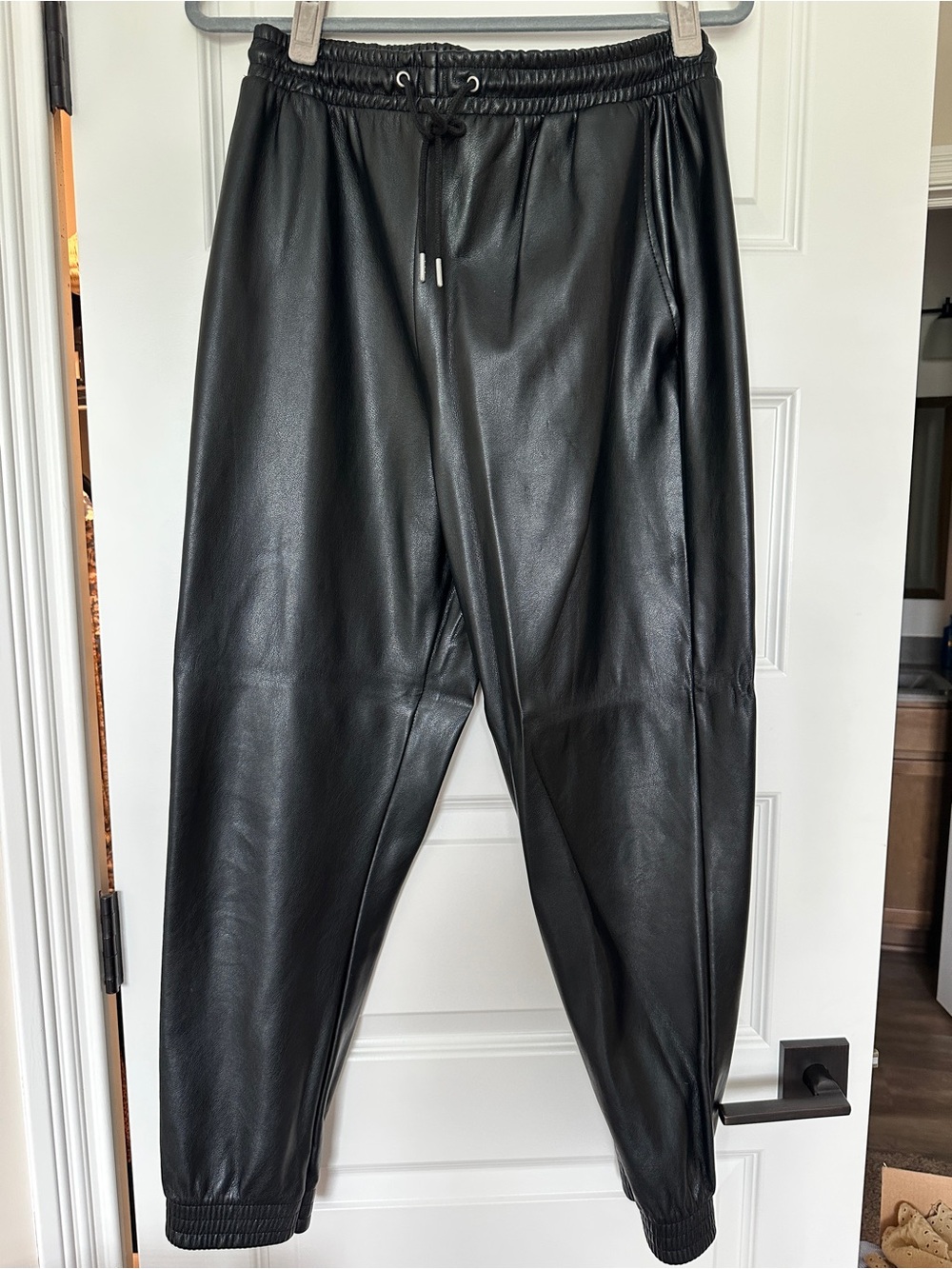 Black Faux Leather Jogger Pants